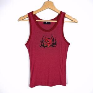 Rare Vintage Morbid Threads Kitty Cat Flame Tank Top Y2K Goth Red Vtg Hot Topic